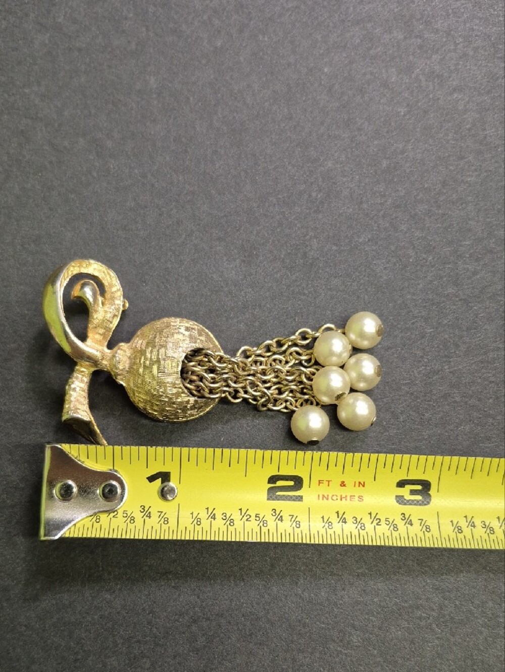 Gold-Tone Tassel Brooch with Faux Pearl Drops - Picture 6 of 6